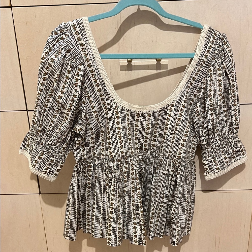 Loeffler Randall Black and Cream Patterned Blouse